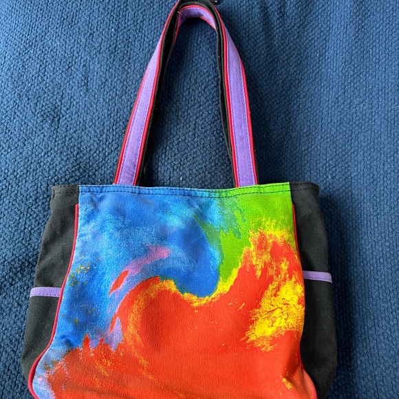 Laurel Burch Rainbow Horses on Black Tote Bag/Purse RETIRED. Never used. - Picture 2 of 7